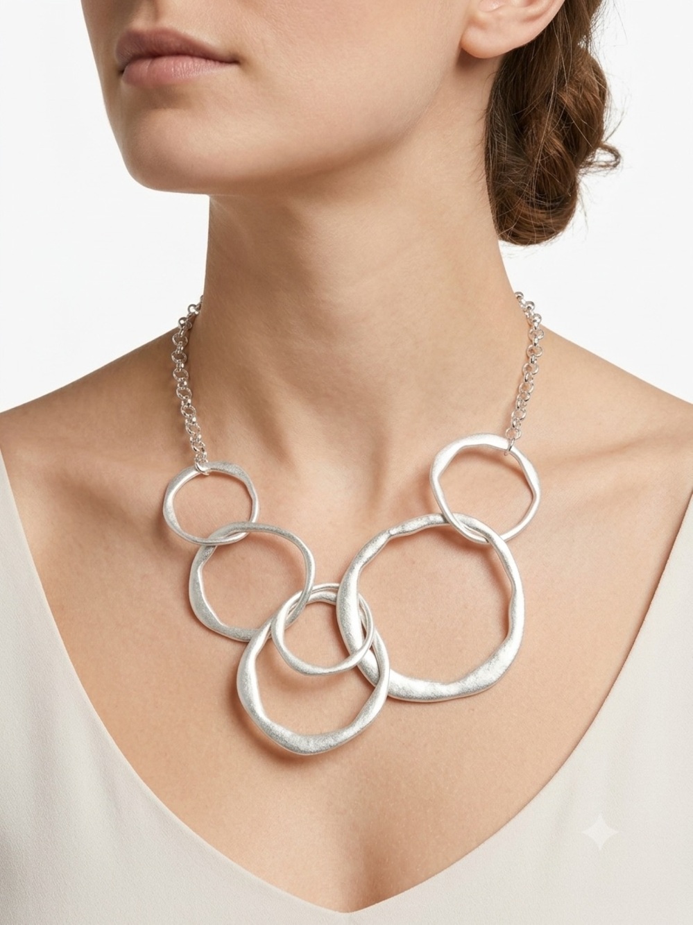 Silver Linked Hoop Statement Necklace - Women Jewelry